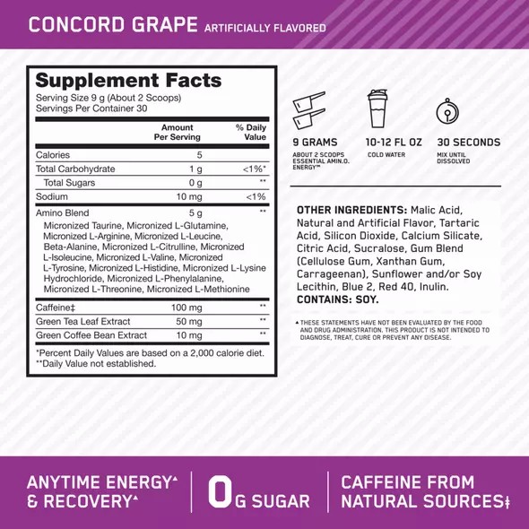 Optimum Nutrition ESSENTIAL AMIN.O. ENERGY® Concord Grape 0.6 lb (30 Servings) Romania | 2935-TSFRP