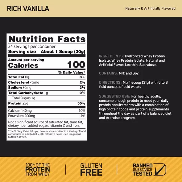 Optimum Nutrition GOLD STANDARD® 100% Isolate Rich Vanilla 2.91 lb (44 Servings) Romania | 7901-ESUVI