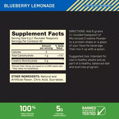 Optimum Nutrition Micronized Creatine Powder Blueberry Lemonade 0.79 lb (60 Servings) Romania | 2395-JQCTV
