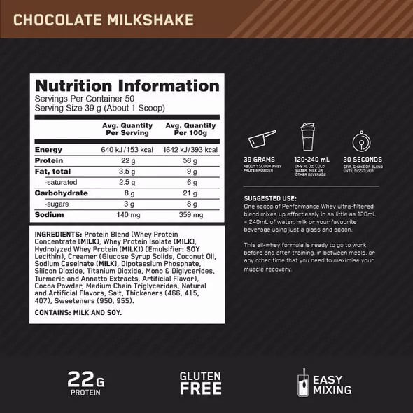 Optimum Nutrition Performance Whey Chocolate 1.95kg Romania | 3904-ITCUM