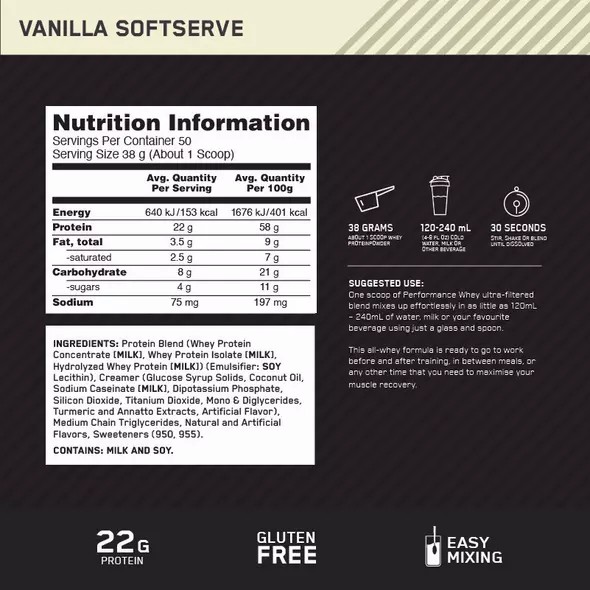Optimum Nutrition Performance Whey Vanilla 1.95kg Romania | 8150-PGJHE